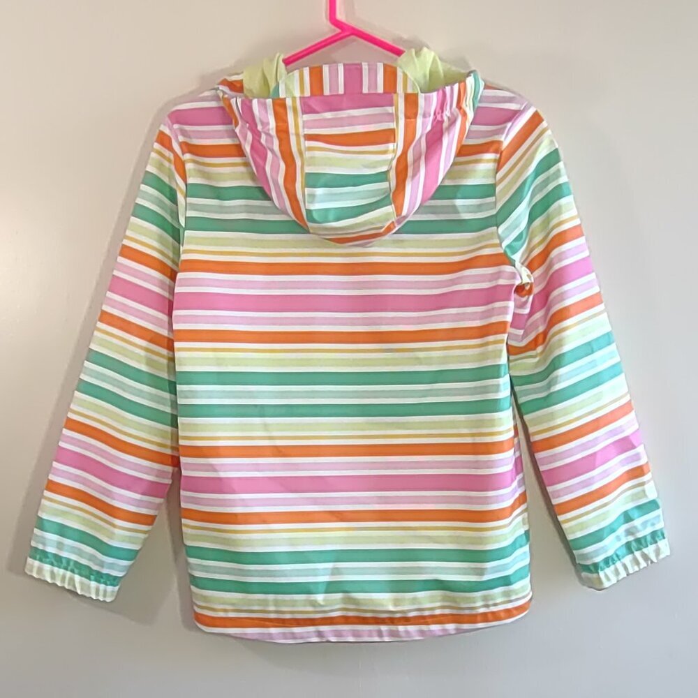 💛 NEW Rain Jacket Full Zip Lined Hood Colorful Stripes Size Girl Large 10/12 - Picture 6 of 10